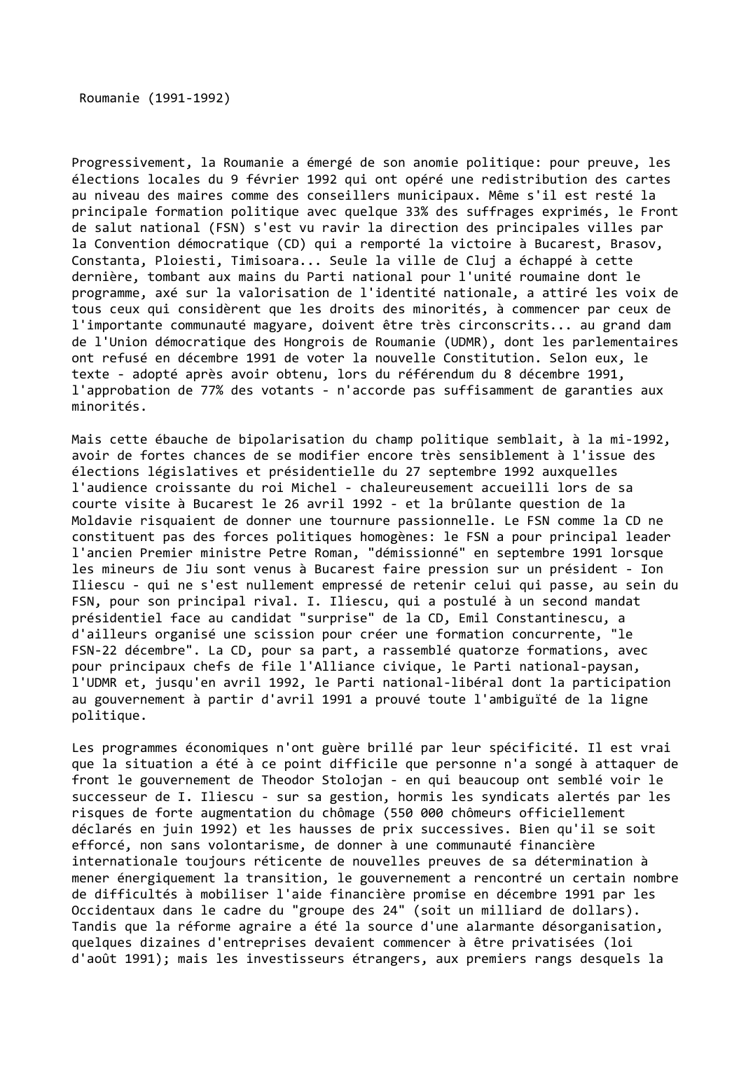 Prévisualisation du document Roumanie (1991-1992)