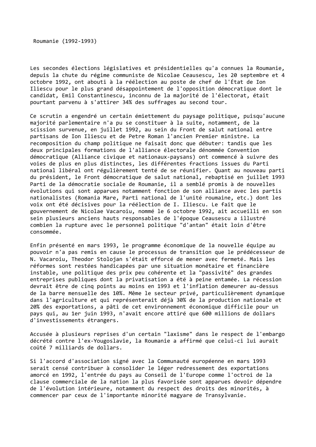 Prévisualisation du document Roumanie (1992-1993)
