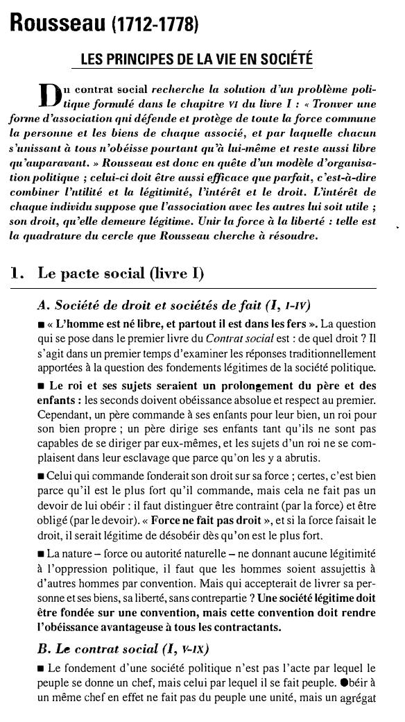 Prévisualisation du document Rousseau (1712-1778): LES PRINCIPES DE LA VIE EN SOCIÉTÉ