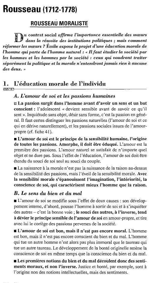Prévisualisation du document Rousseau (1712-1778)
ROUSSEAU MORALISTE

D

4

u contrat social affinne l'importance essentielle des mœurs
dans la réussite des institutions politiques...