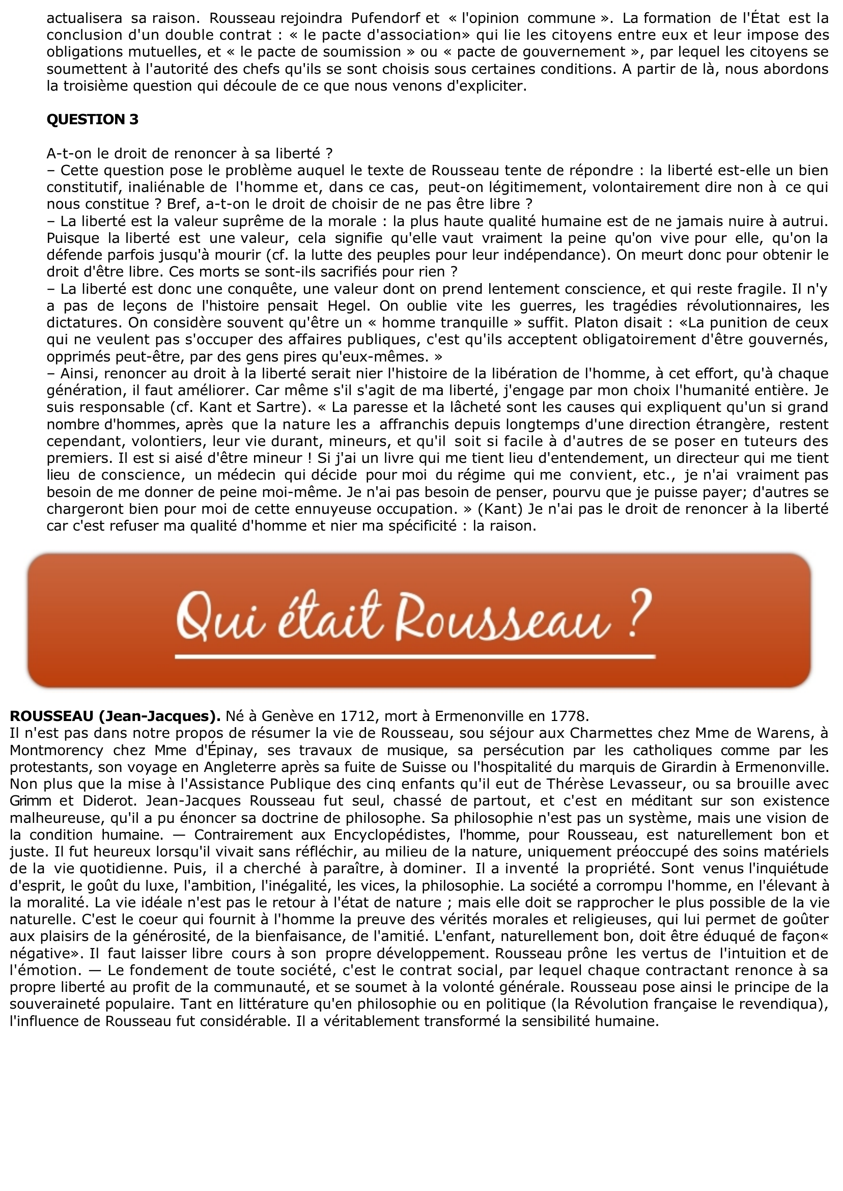 Prévisualisation du document Rousseau: contrat et liberté
