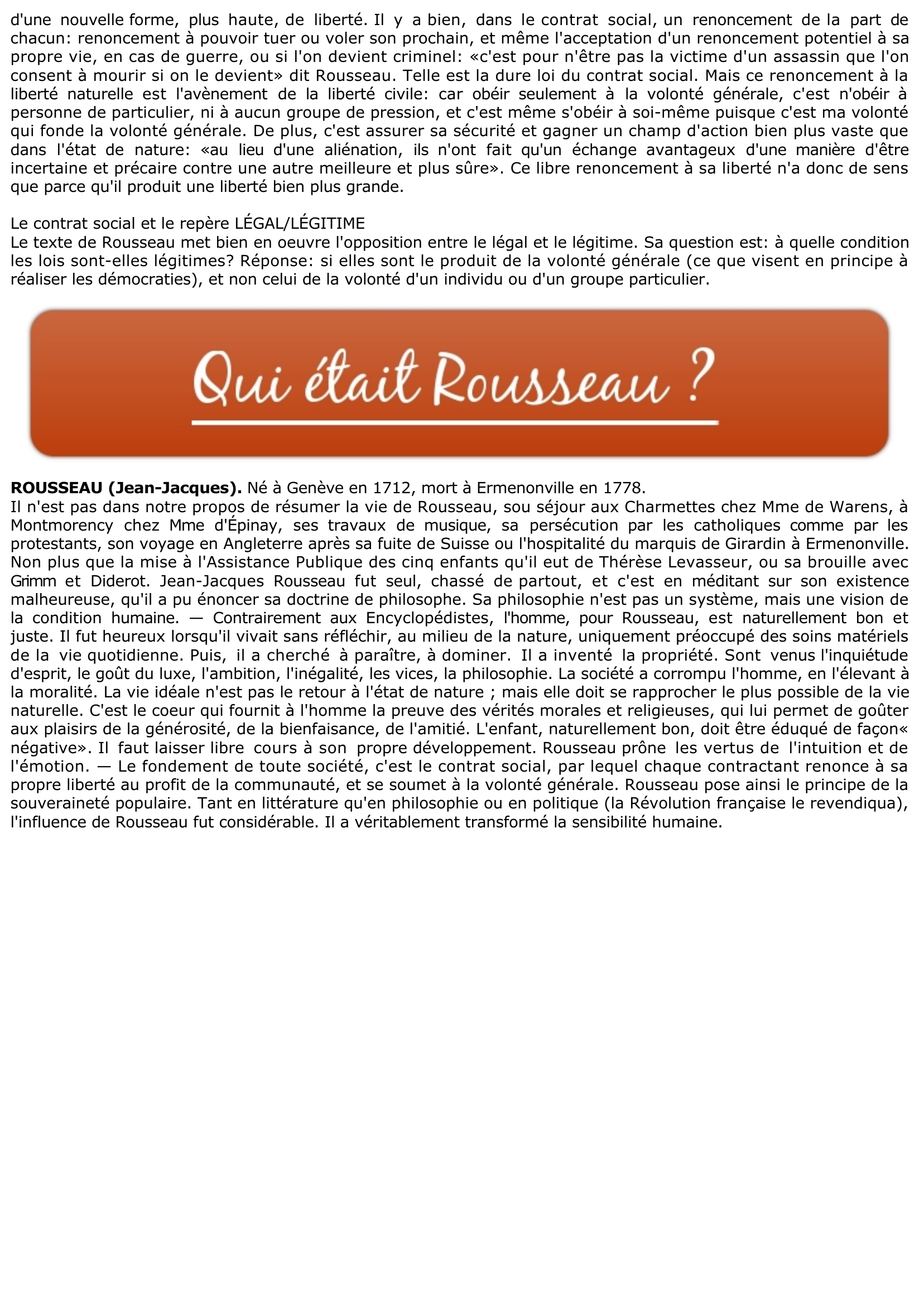 Prévisualisation du document ROUSSEAU: Contrat social et liberté