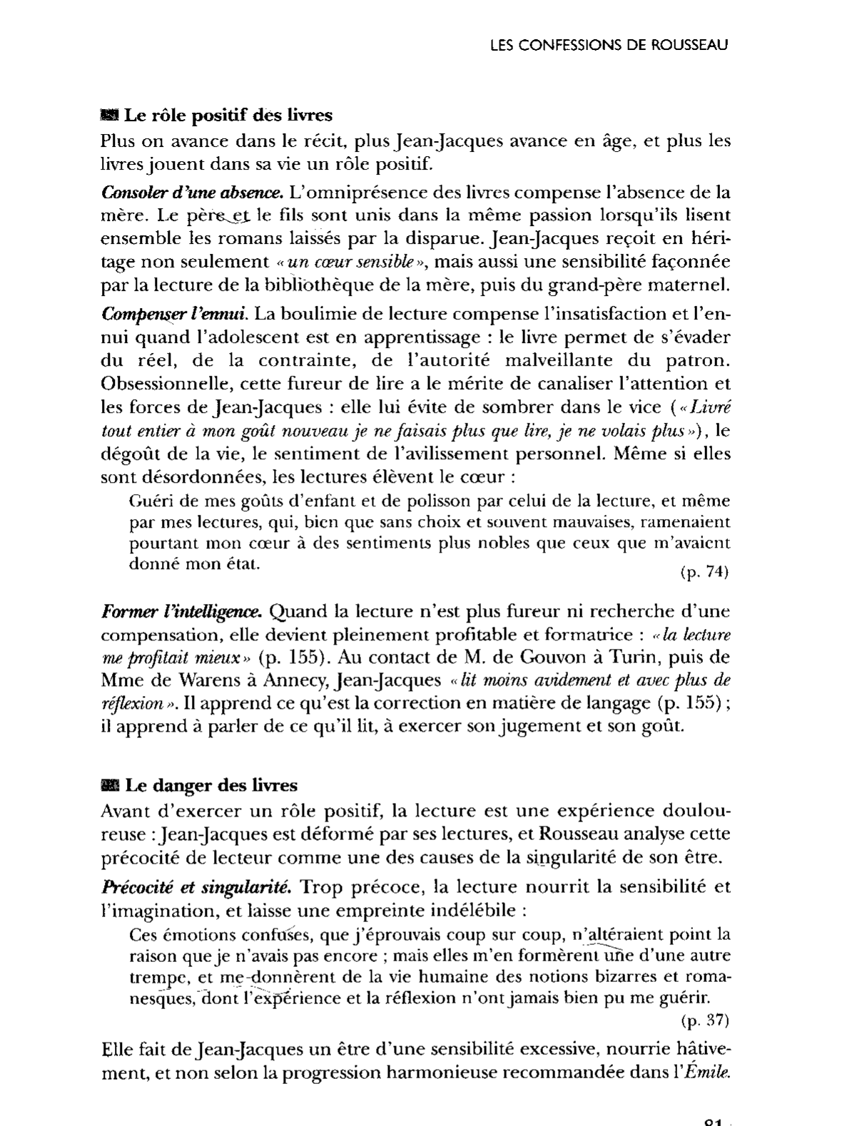 Prévisualisation du document Rousseau dans les Confessions: Pouvoirs de la lecture et des livres
