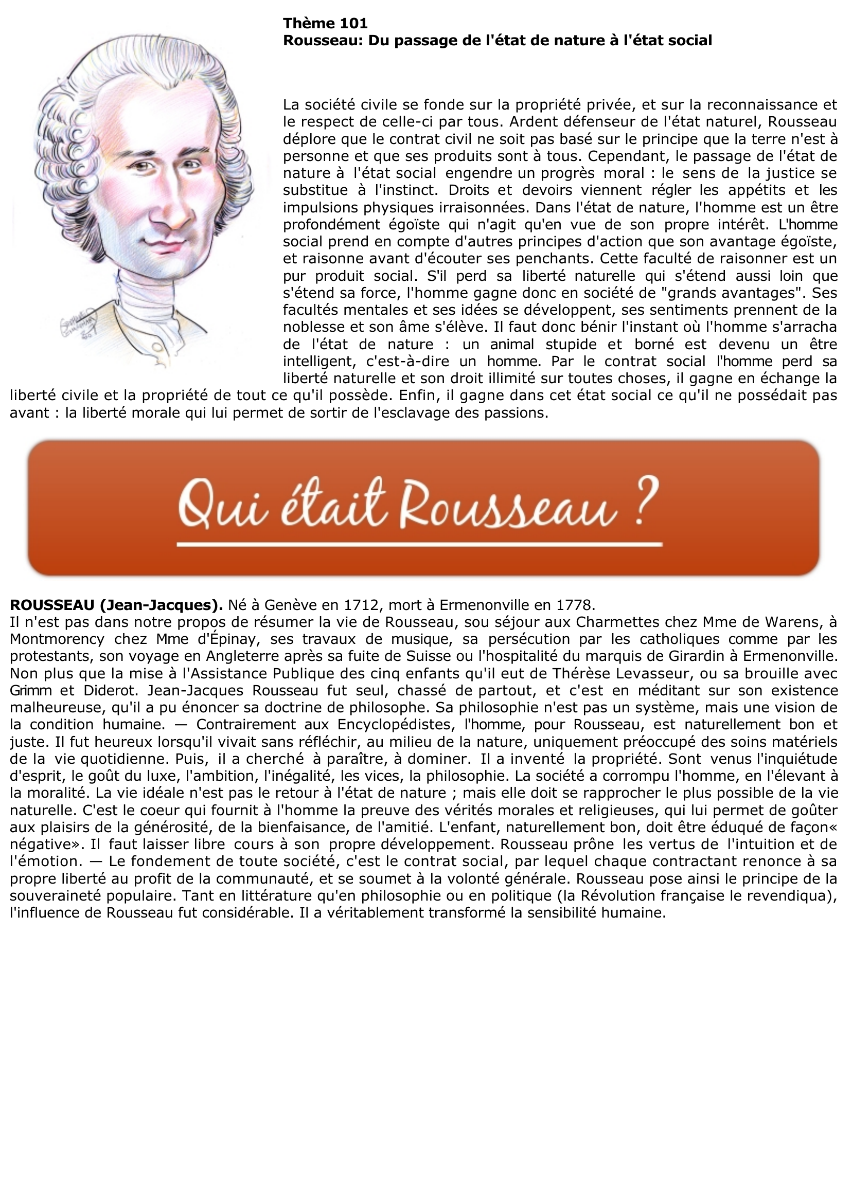 Prévisualisation du document Rousseau: Du passage de l'état de nature à l'état social