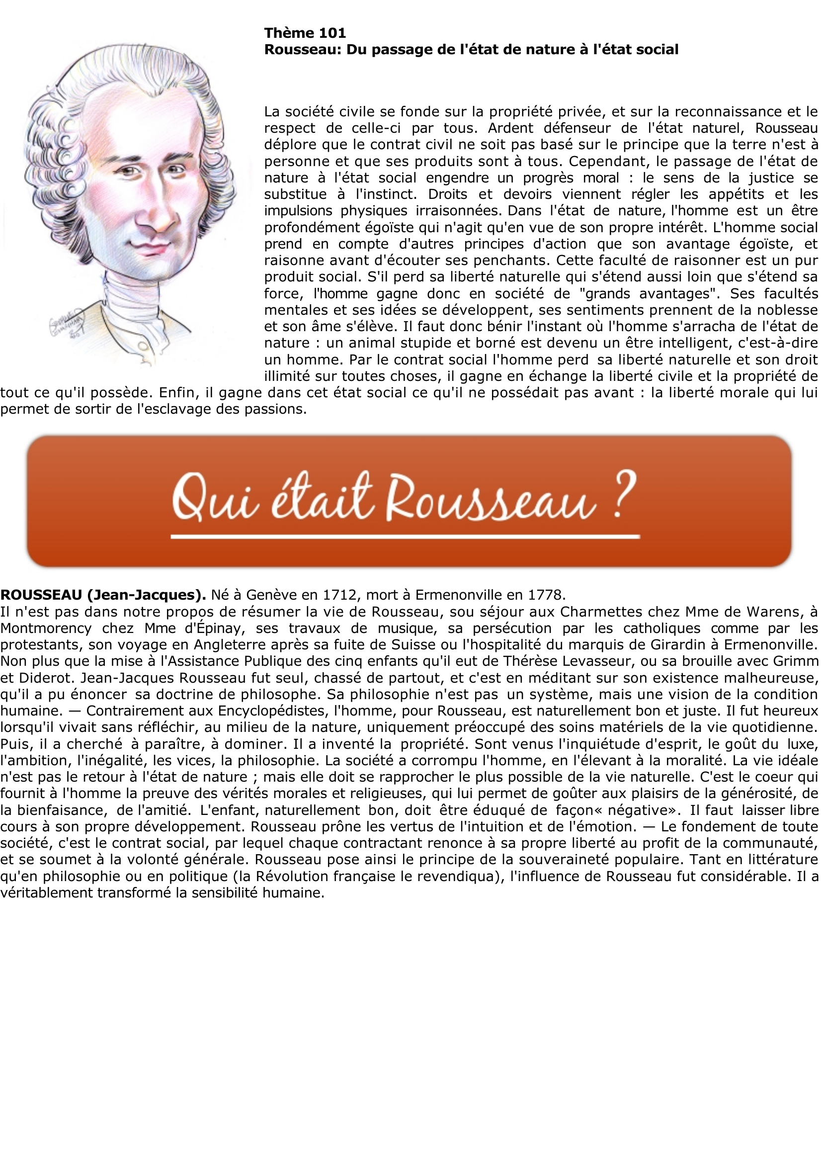 Prévisualisation du document Rousseau: Du passage de l'état de nature à l'état social