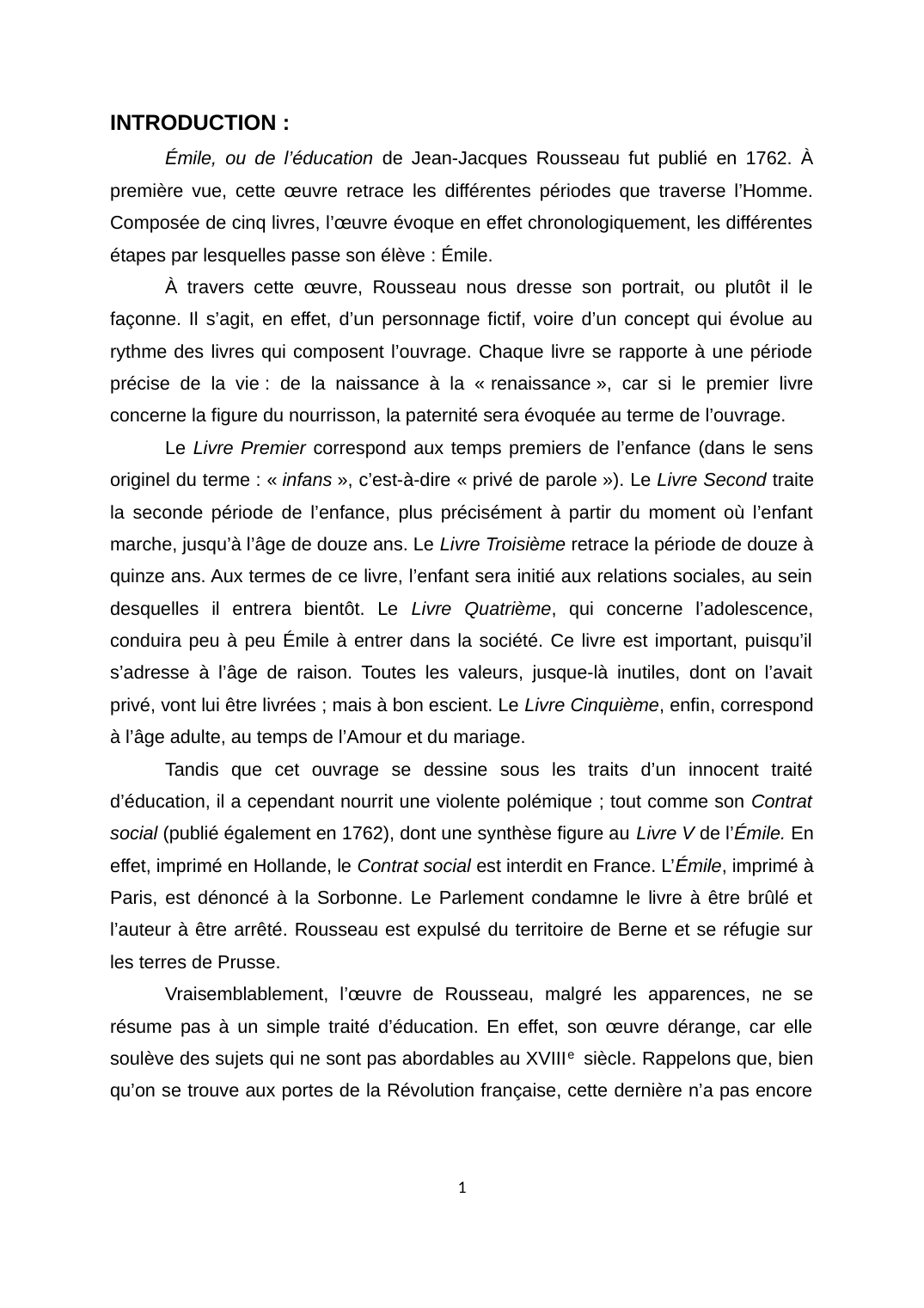 Prévisualisation du document Rousseau: résumé de l'Emile