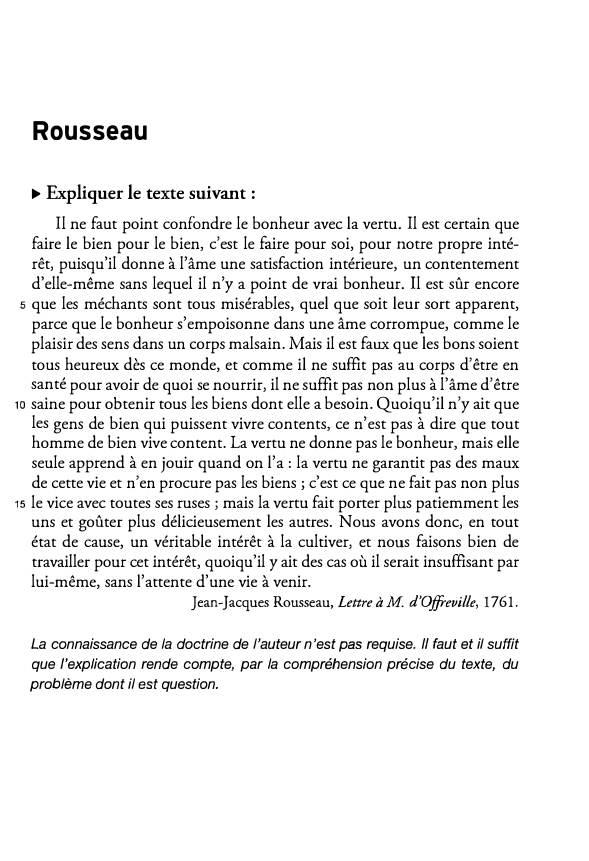 Prévisualisation du document Rousseau
► Expliquer le texte suivant :
Il ne faut point confondre le bonheur avec la vertu. Il est certain...