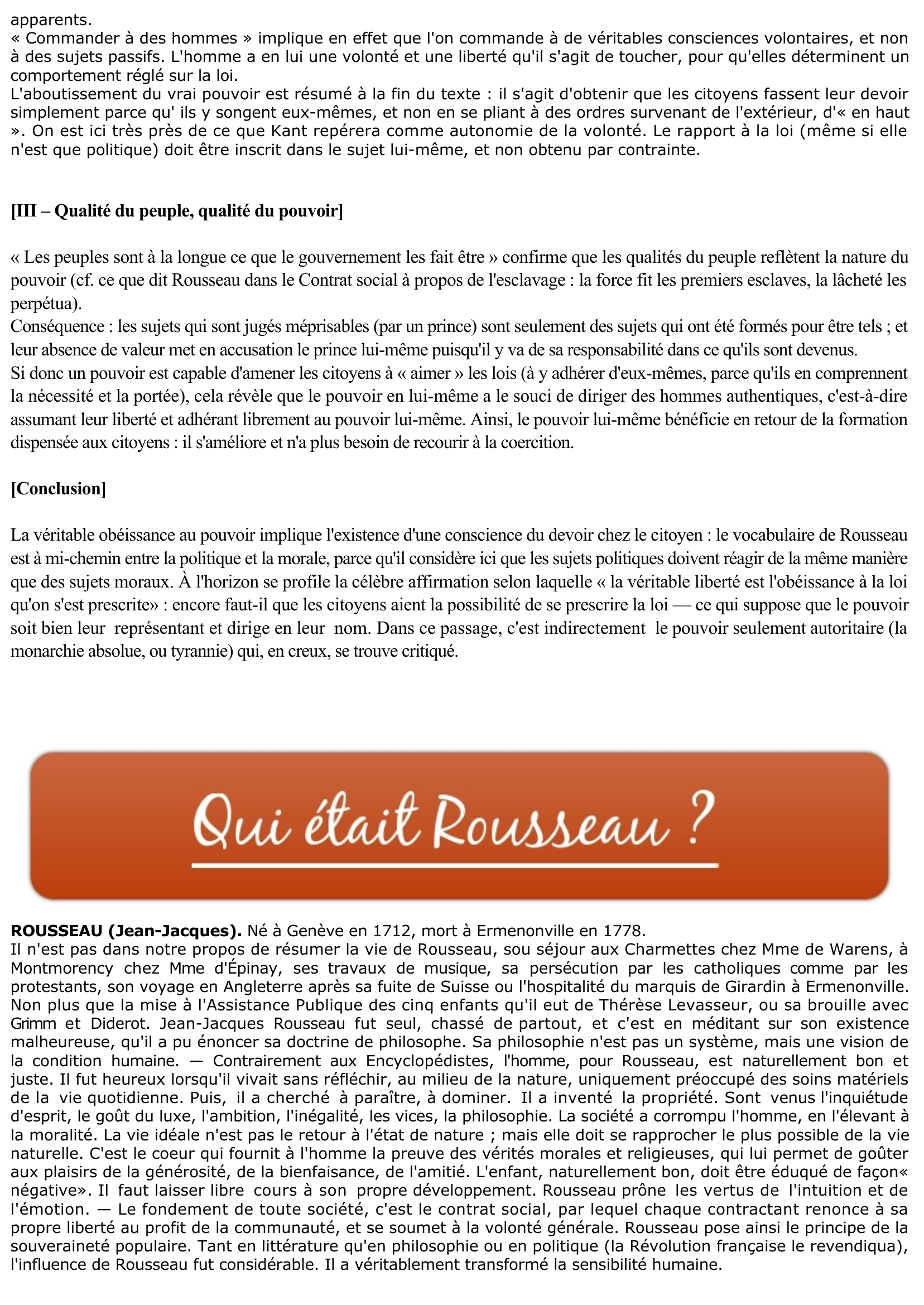 Prévisualisation du document ROUSSEAU: Gouvernement et obéissance