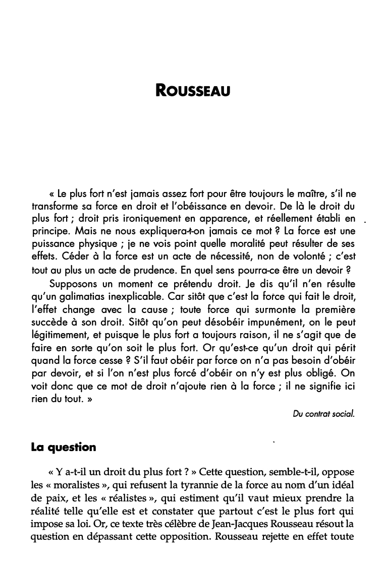 Prévisualisation du document Rousseau: Le plus fort n'est jamais assez fort pour être toujours le maître