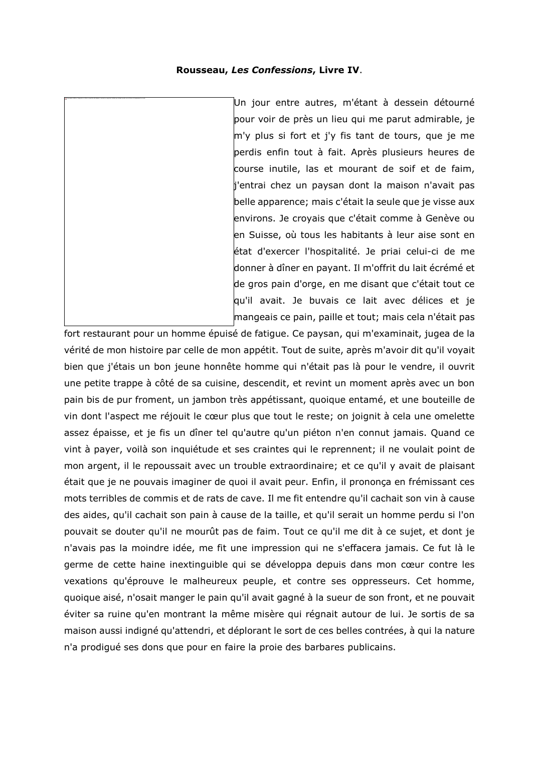 Prévisualisation du document Rousseau, Les Confessions, Livre IV. Commentaire