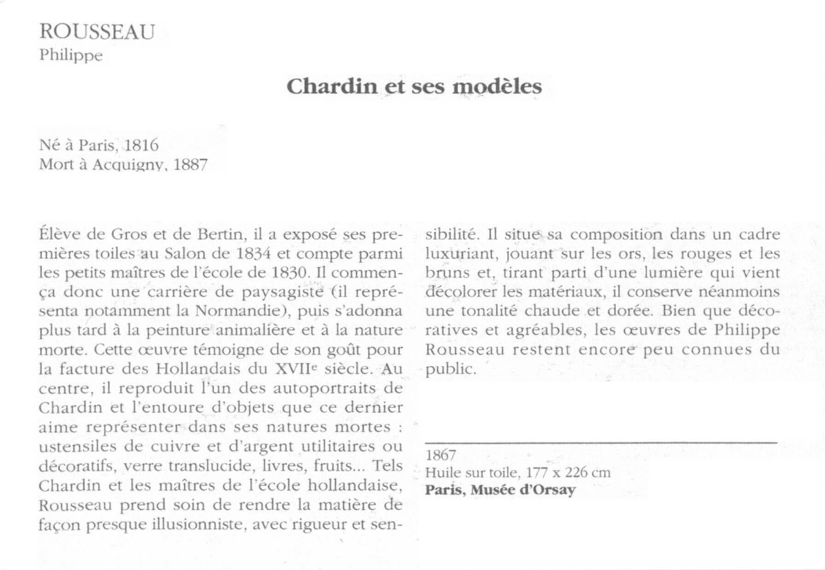 Prévisualisation du document ROUSSEAU Philippe: Chardin et ses modèles