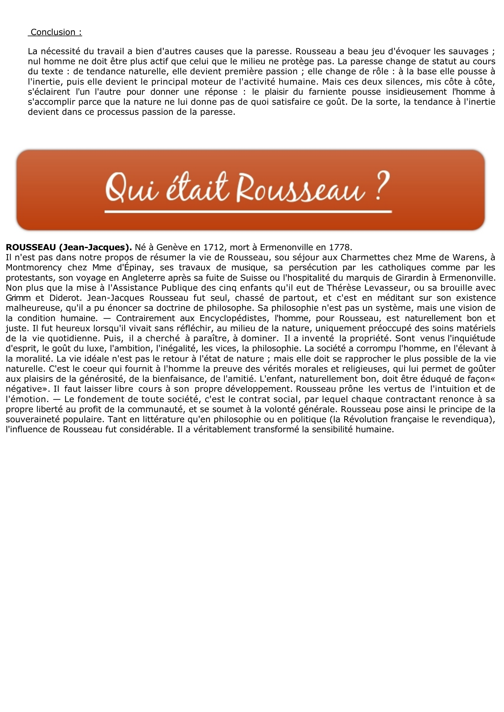 Prévisualisation du document Rousseau: Travail et repos