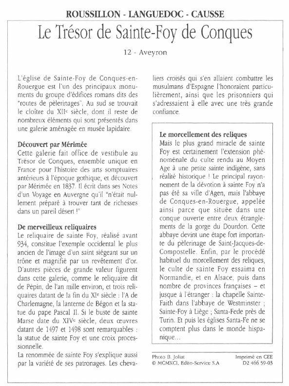 Prévisualisation du document ROUSSILLON - LANGUEDOC - CAUSSELe Trésor de Sainte-Foy de Conques.