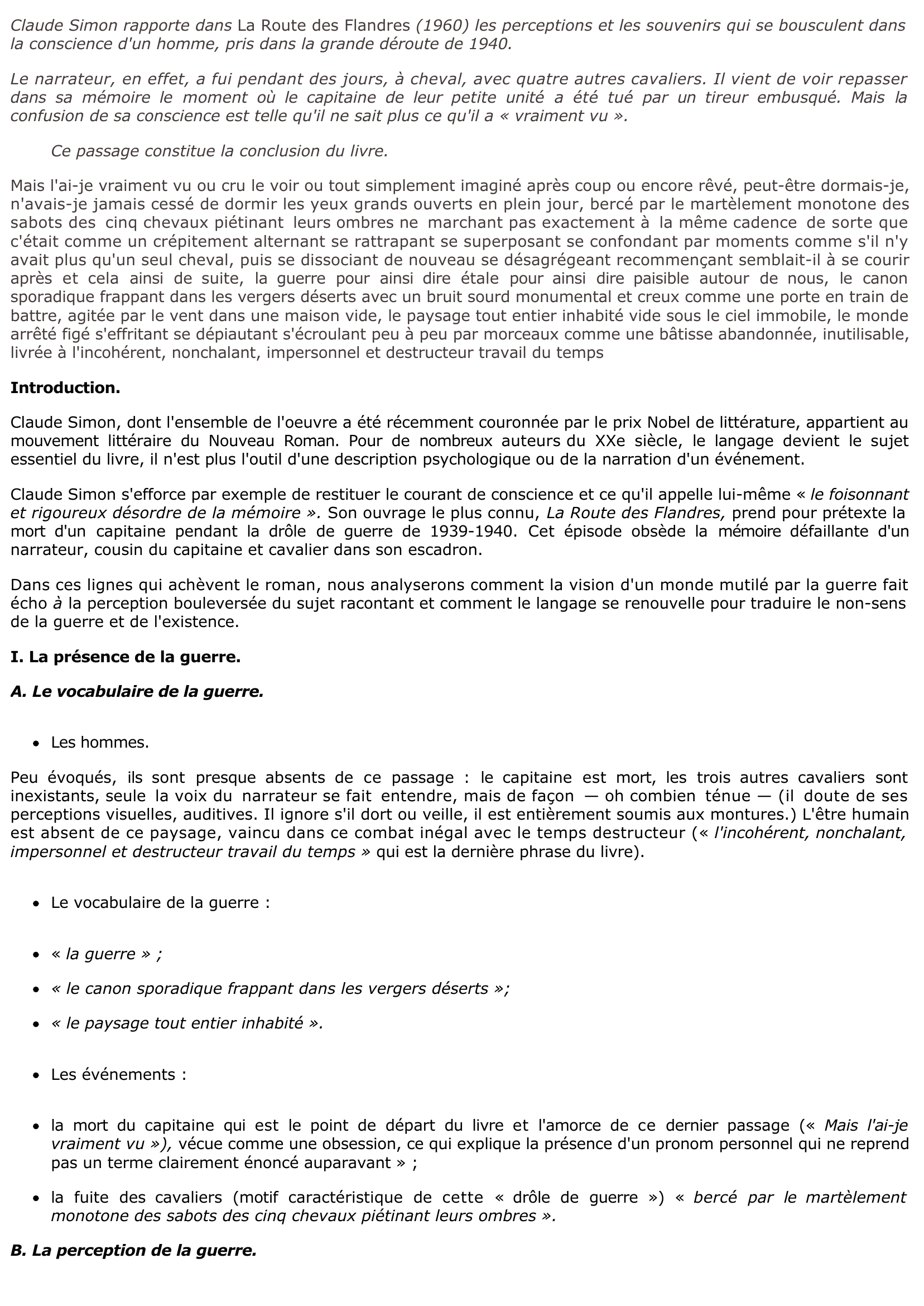 Prévisualisation du document ROUTE DES FLANDRES (La) Claude Simon (résumé & analyse)