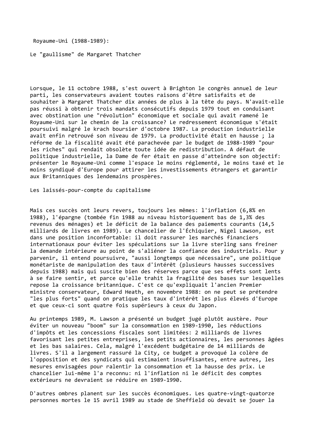 Prévisualisation du document Royaume-Uni (1988-1989):

Le "gaullisme" de Margaret Thatcher