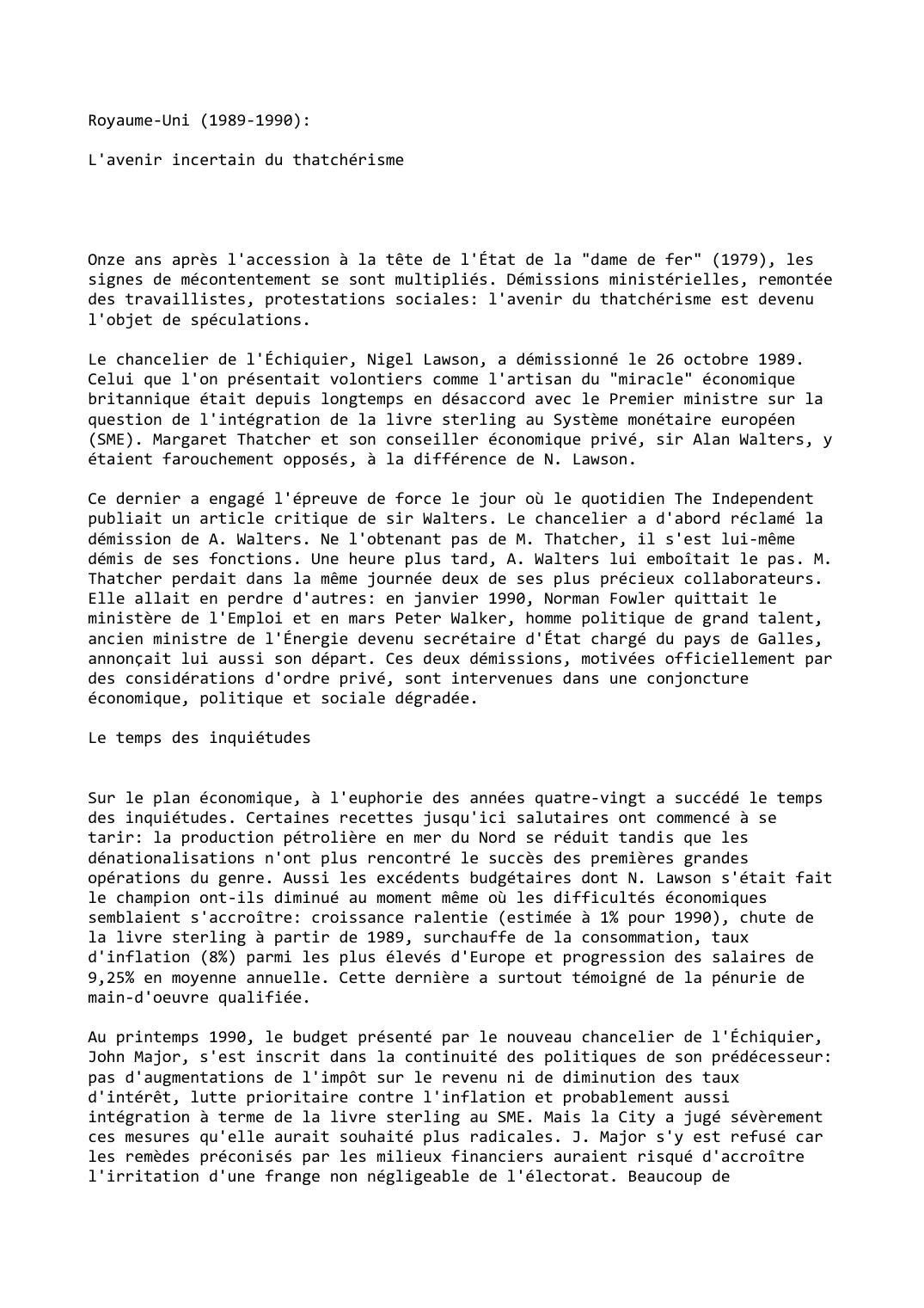 Prévisualisation du document Royaume-Uni (1989-1990):

L'avenir incertain du thatchérisme