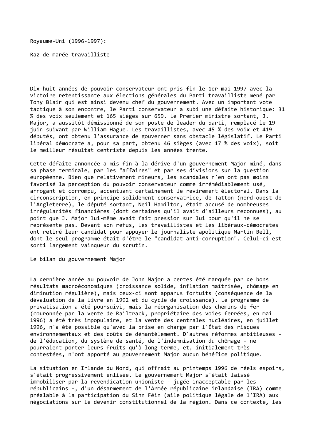 Prévisualisation du document Royaume-Uni (1996-1997):

Raz de marée travailliste