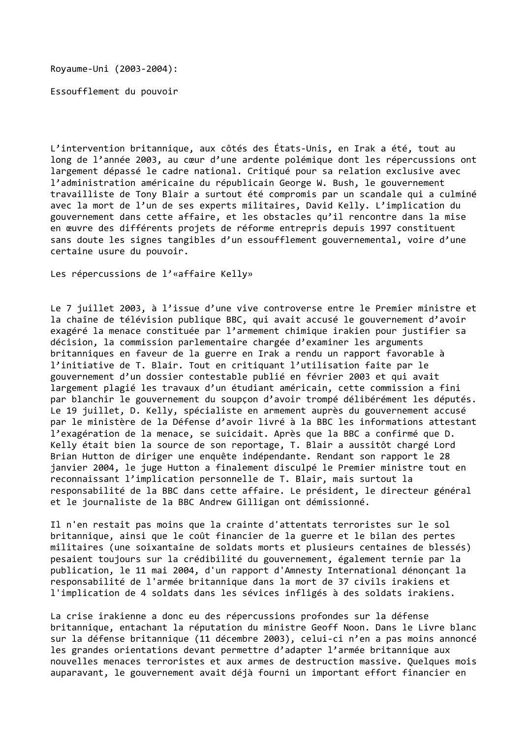 Prévisualisation du document Royaume-Uni (2003-2004):

Essoufflement du pouvoir