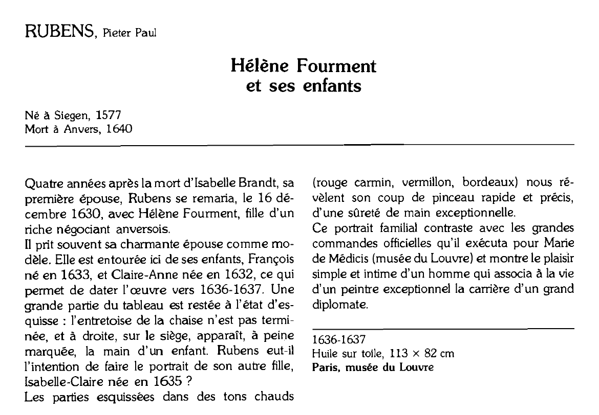 Prévisualisation du document RUBENS, Pieter Paul : Hélène Fourment et ses enfants