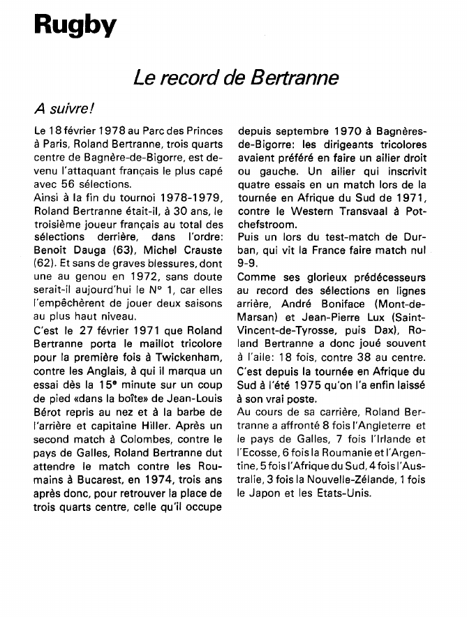 Prévisualisation du document Rugby:Le record de Bertranne (sport).
