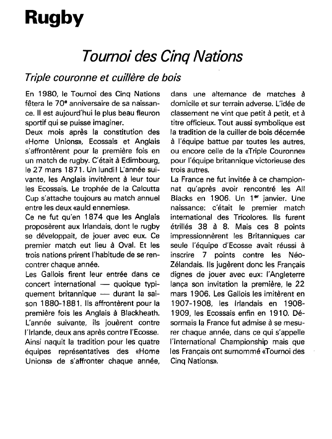 Prévisualisation du document Rugby:Tournoi des Cinq Nations (sport).