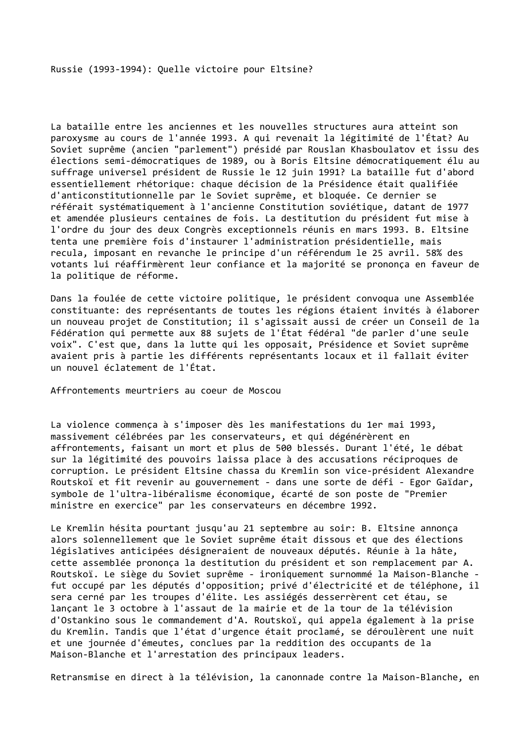 Prévisualisation du document Russie (1993-1994): Quelle victoire pour Eltsine?
