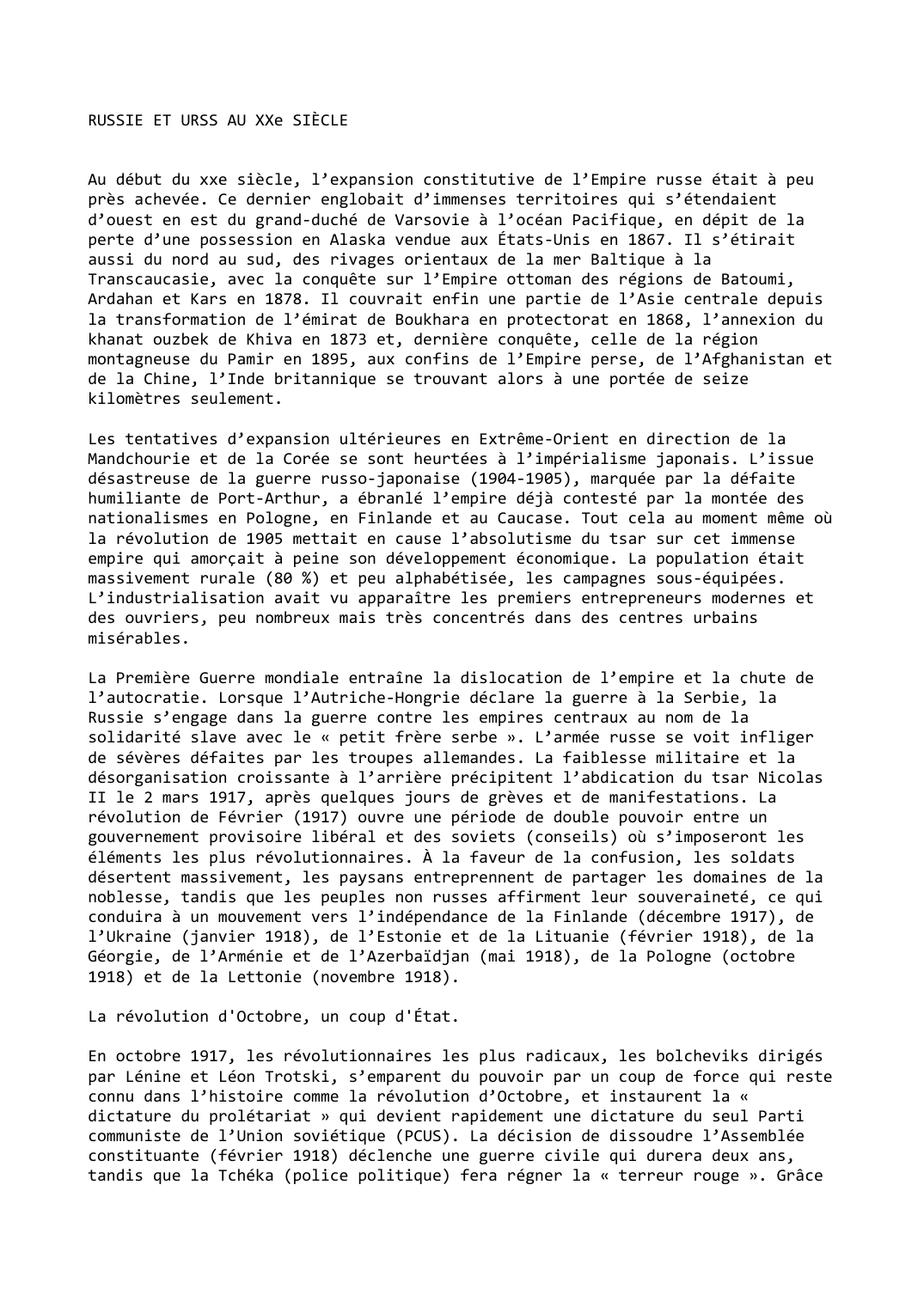 Prévisualisation du document RUSSIE ET URSS AU XXe SIÈCLE