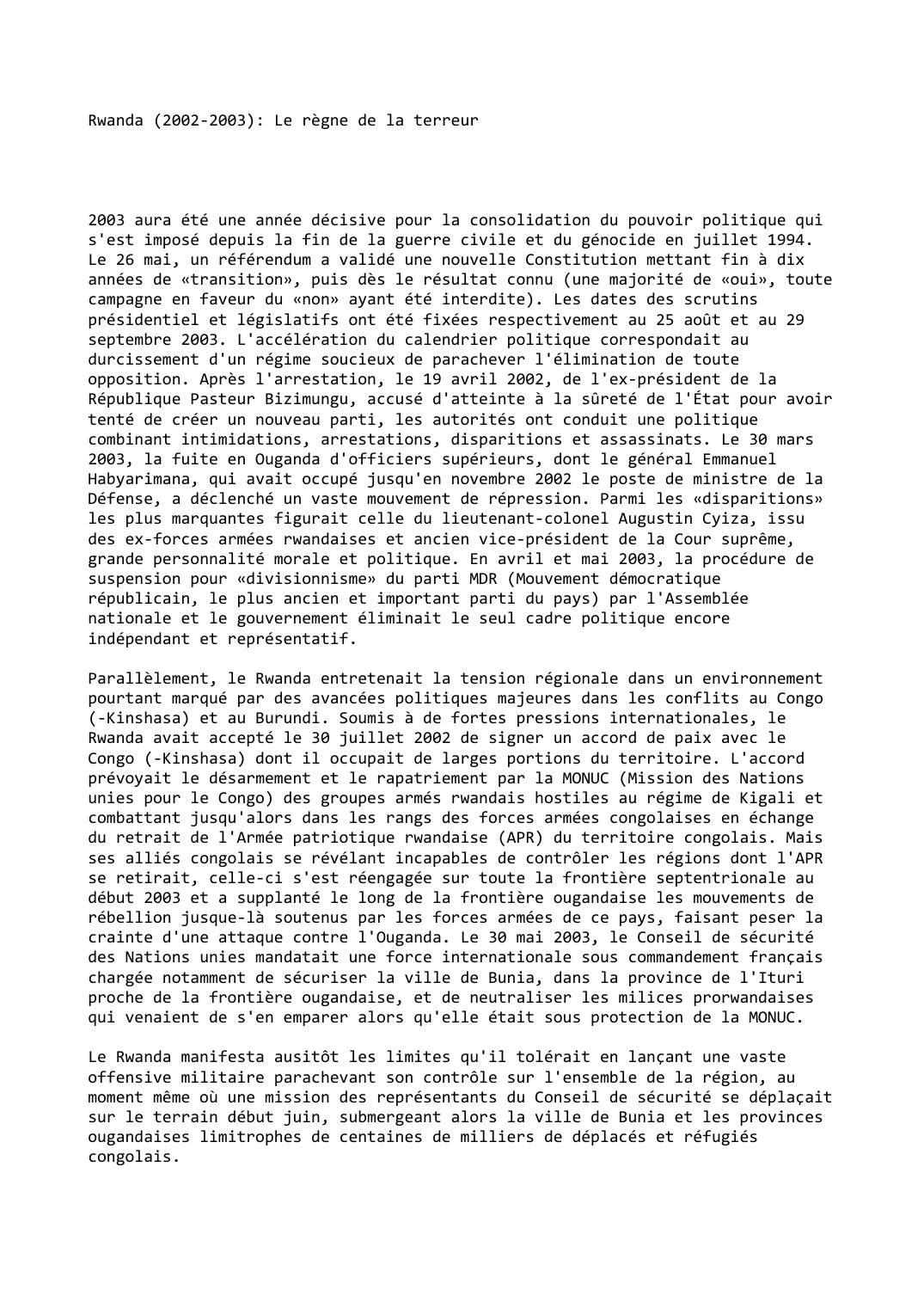 Prévisualisation du document Rwanda (2002-2003): Le règne de la terreur