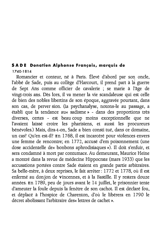 Prévisualisation du document SADE Donatien Alphonse François, marquis de
