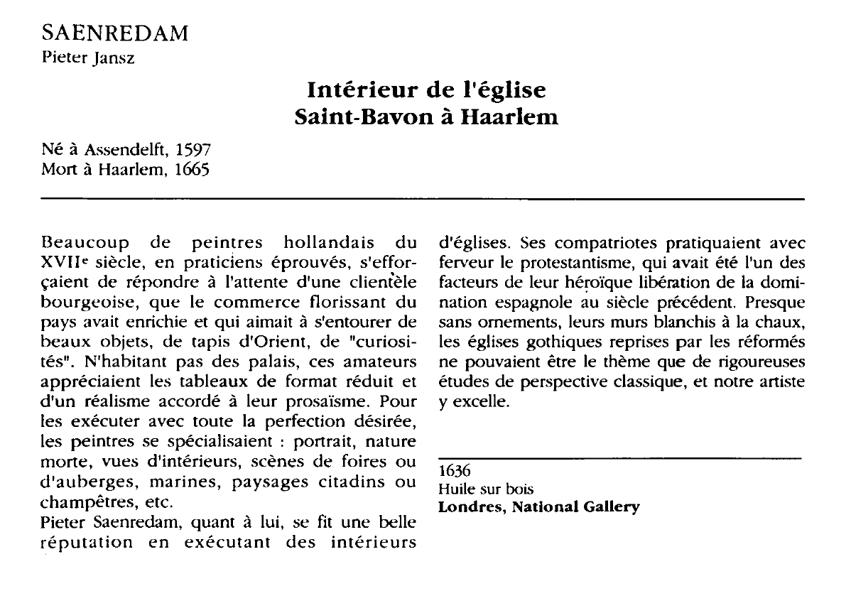 Prévisualisation du document SAENREDAM Pieter jansz : Intérieur de l'église Saint-Bavon à Haarlem