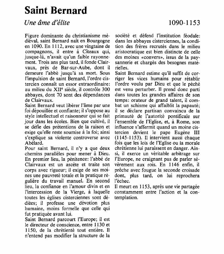 Prévisualisation du document Saint BernardUne âme d'élite.