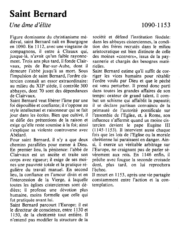 Prévisualisation du document Saint BernardUne âme d'élite.