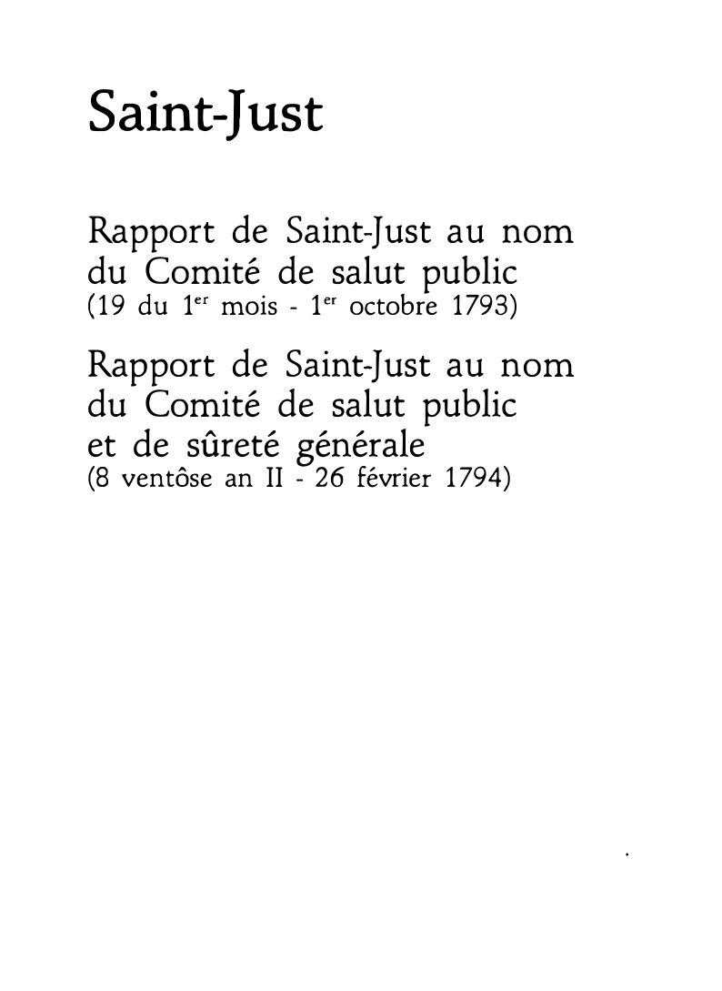 Prévisualisation du document Saint-Just: Rapport de Saint-Just au nom  du Comité de salut public
