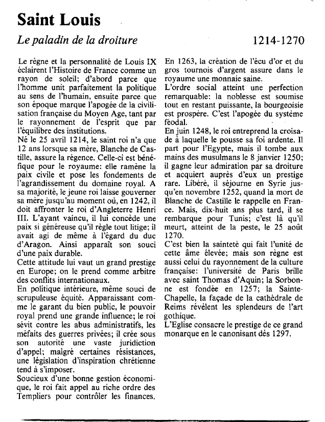 Prévisualisation du document Saint LouisLe paladin de la droiture.