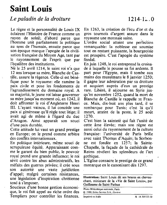 Prévisualisation du document Saint LouisLe paladin de la droiture.