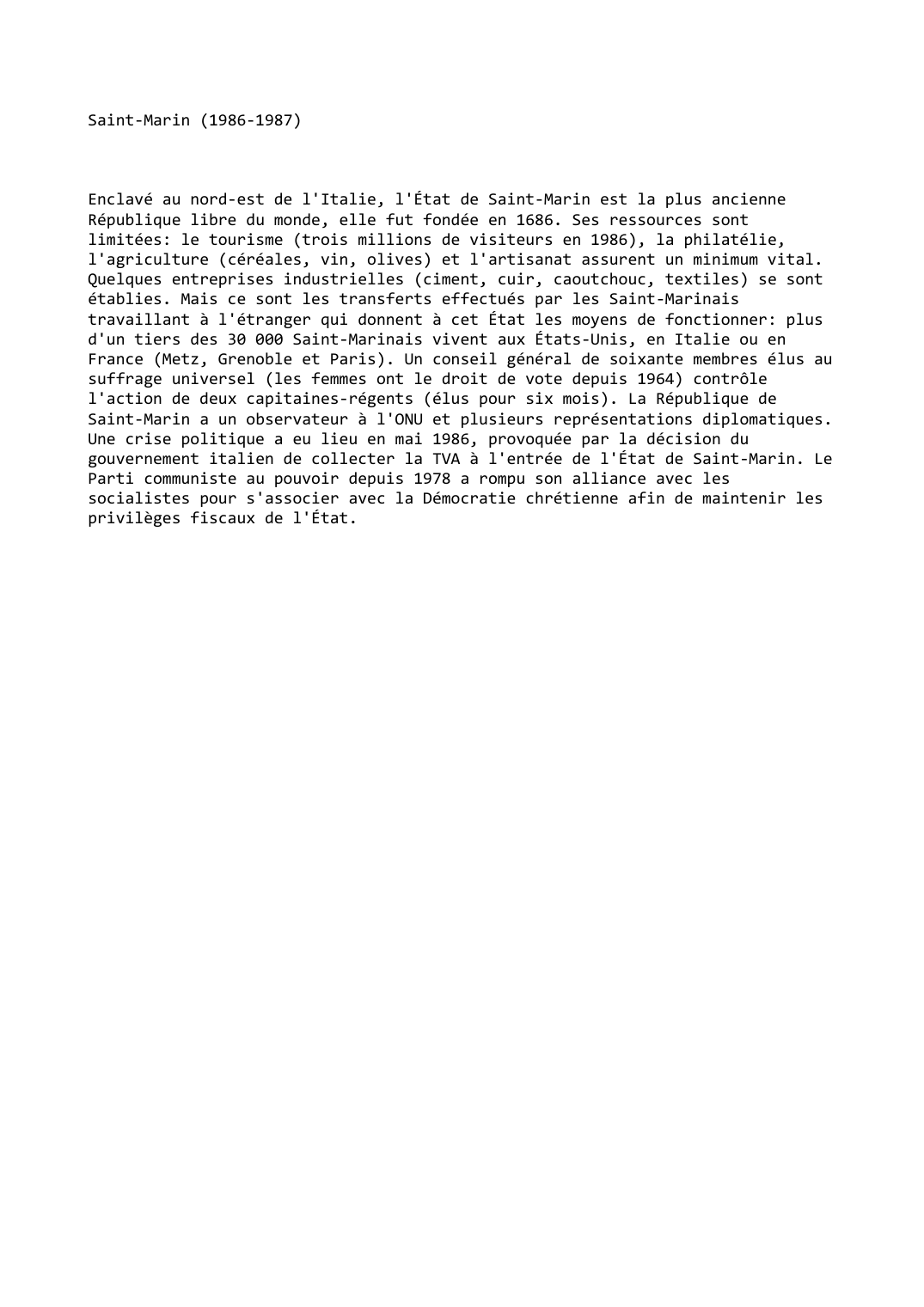 Prévisualisation du document Saint-Marin (1986-1987)