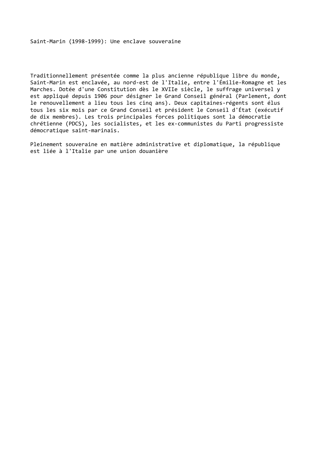Prévisualisation du document Saint-Marin (1998-1999): Une enclave souveraine