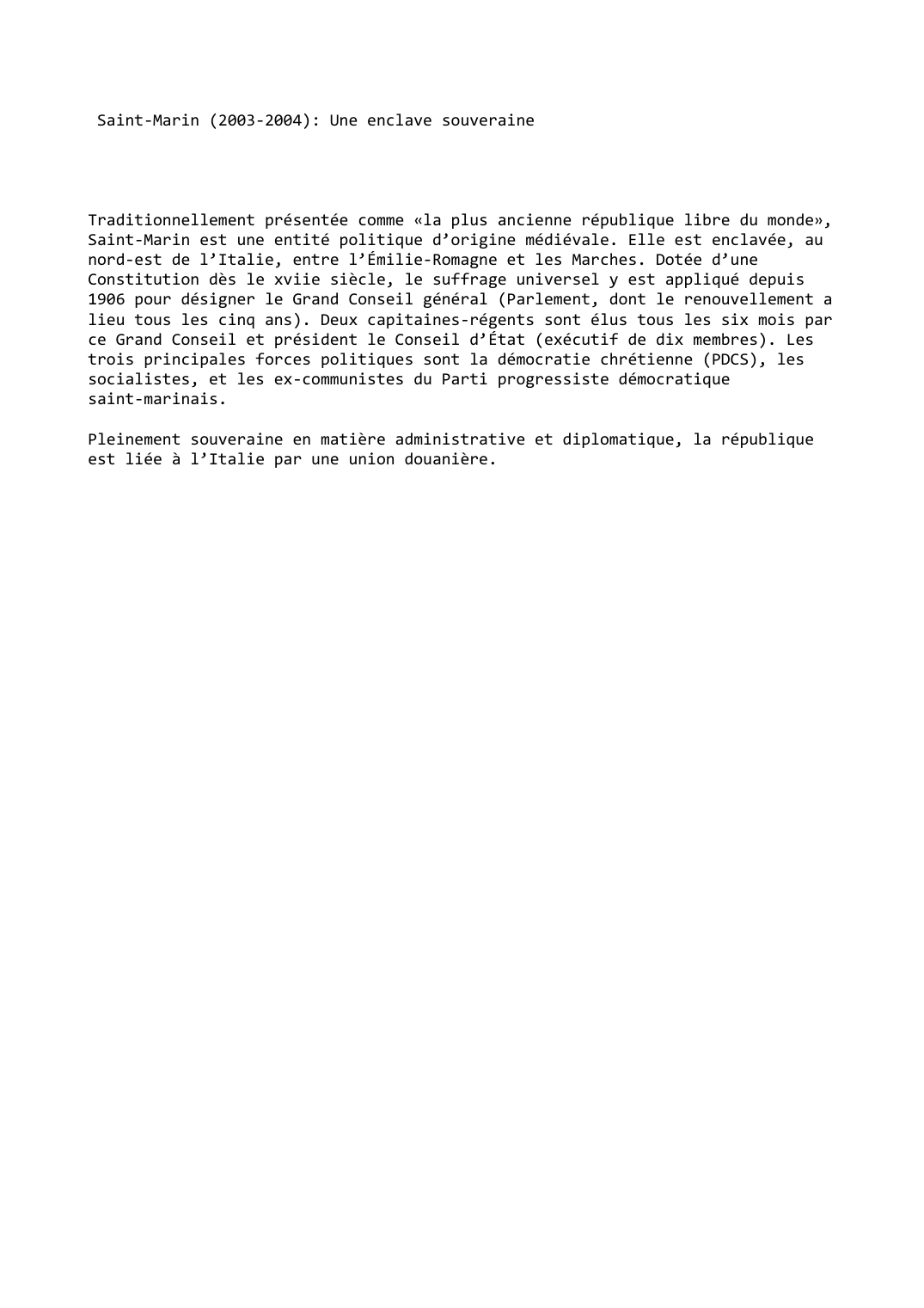 Prévisualisation du document Saint-Marin (2003-2004): Une enclave souveraine