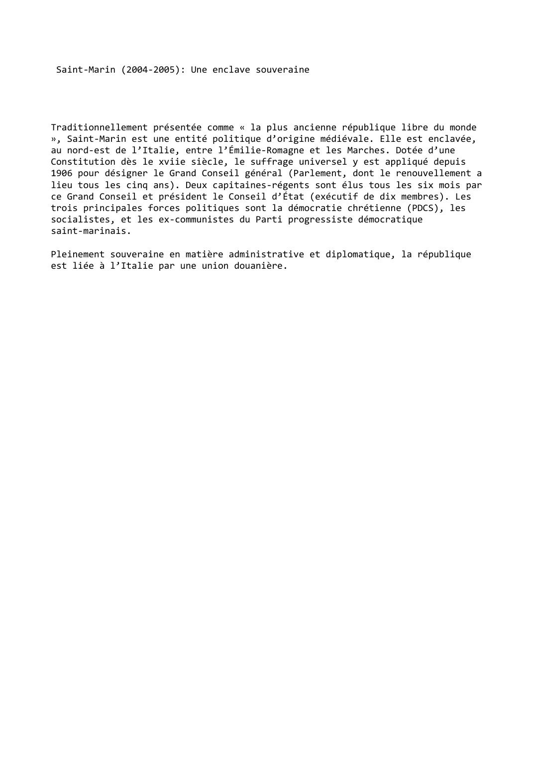Prévisualisation du document Saint-Marin (2004-2005): Une enclave souveraine