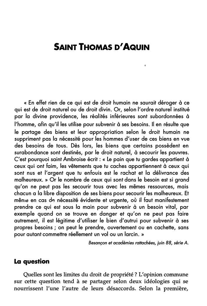 Prévisualisation du document SAINT THOMAS D'AQUIN

« En effet rien de ce qui est de droit humain ne saurait déroger à ce
qui...