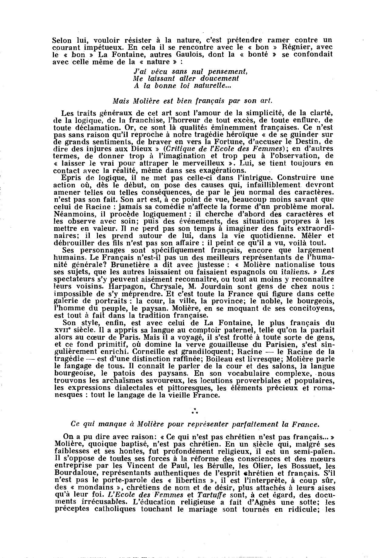 Prévisualisation du document Sainte-Beuve prétendait que dans un congrès universel des grands génies, Molière seul pourrait représenter de façon complète le génie français. Que vous soyez ou non de l'avis de Sainte-Beuve, indiquez les raisons de votre opinion.