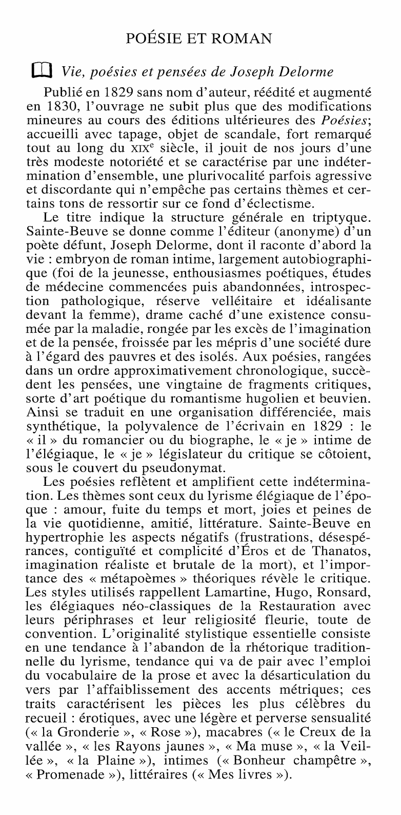 Prévisualisation du document Sainte-Beuve, Vie, poésies et pensées de Joseph Delorme