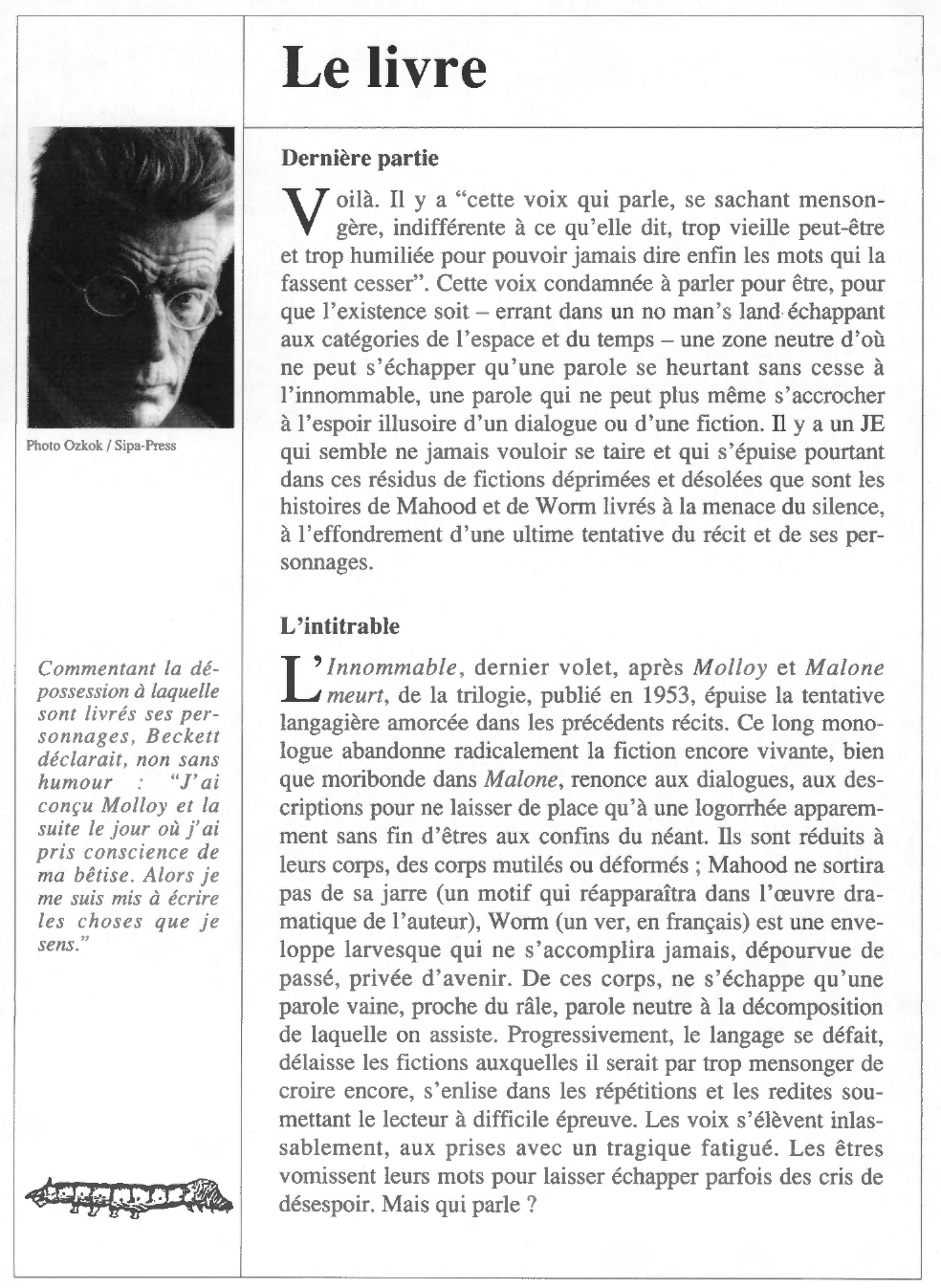 Prévisualisation du document Samuel BECKETT : L'Innommable