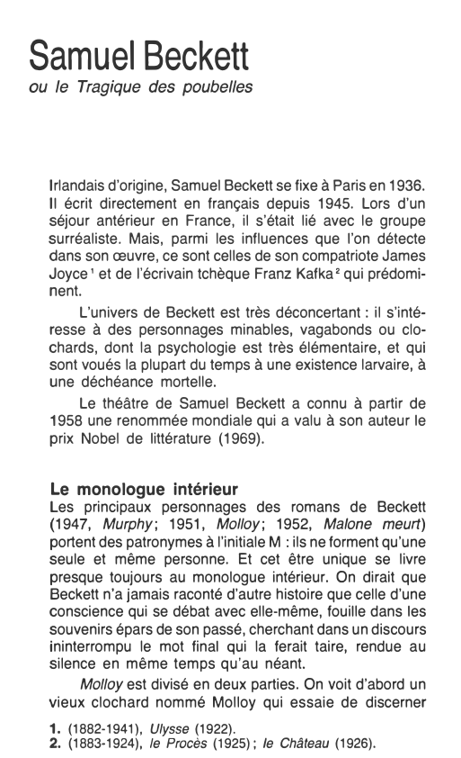 Prévisualisation du document Samuel Beckett
ou le Tragique des poubelles