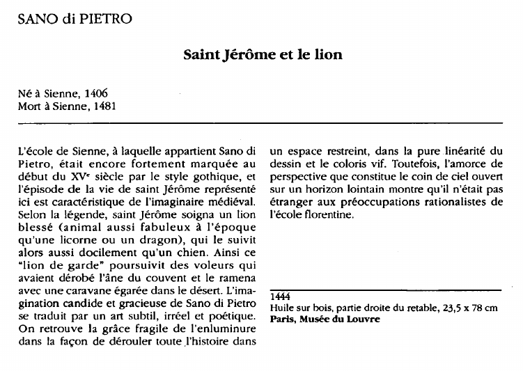 Prévisualisation du document SANO di PIETRO:Saint Jérôme et le lion (analyse du tableau).