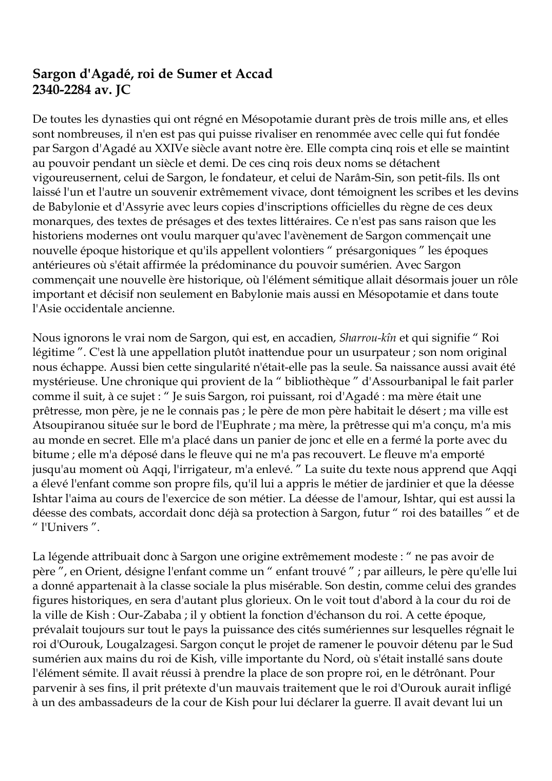 Prévisualisation du document Sargon d'Agadé, roi de Sumer et Accad2340-2284 av.