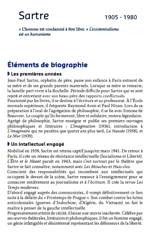 Prévisualisation du document Sartre

1905 -1980

« L'homme est condamné à � libre. • L'existentialisme
est un humanisme

Éléments de biographie
t Les...