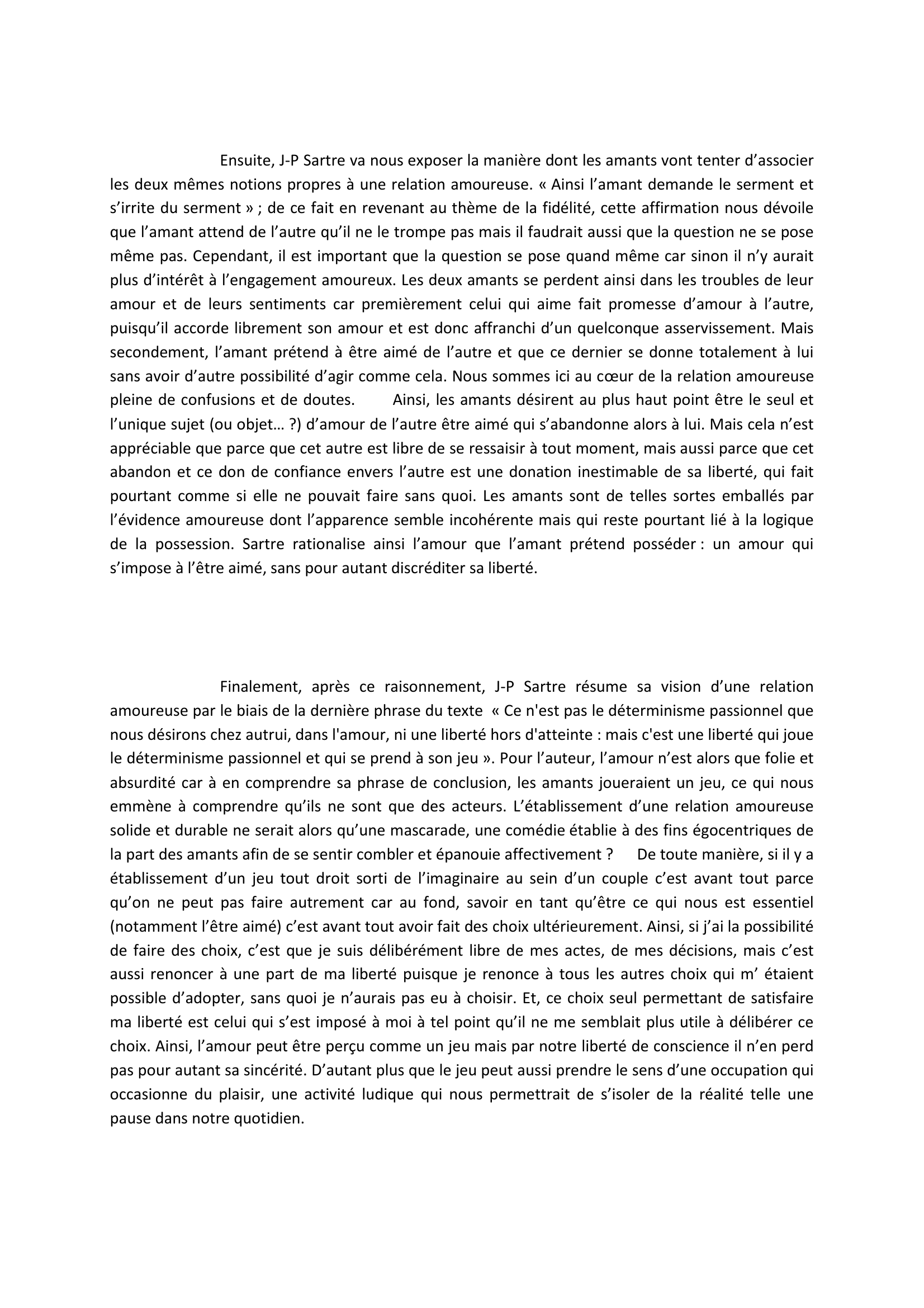 Prévisualisation du document Sartre et l'amour: commentaire de texte