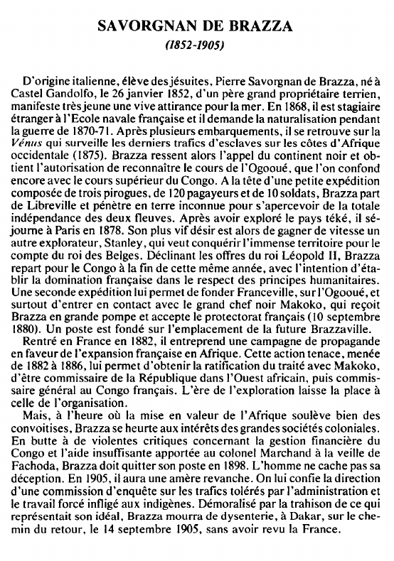 Prévisualisation du document SAVORGNAN DE BRAZZA (1852-1905) - BIOGRAPHIE