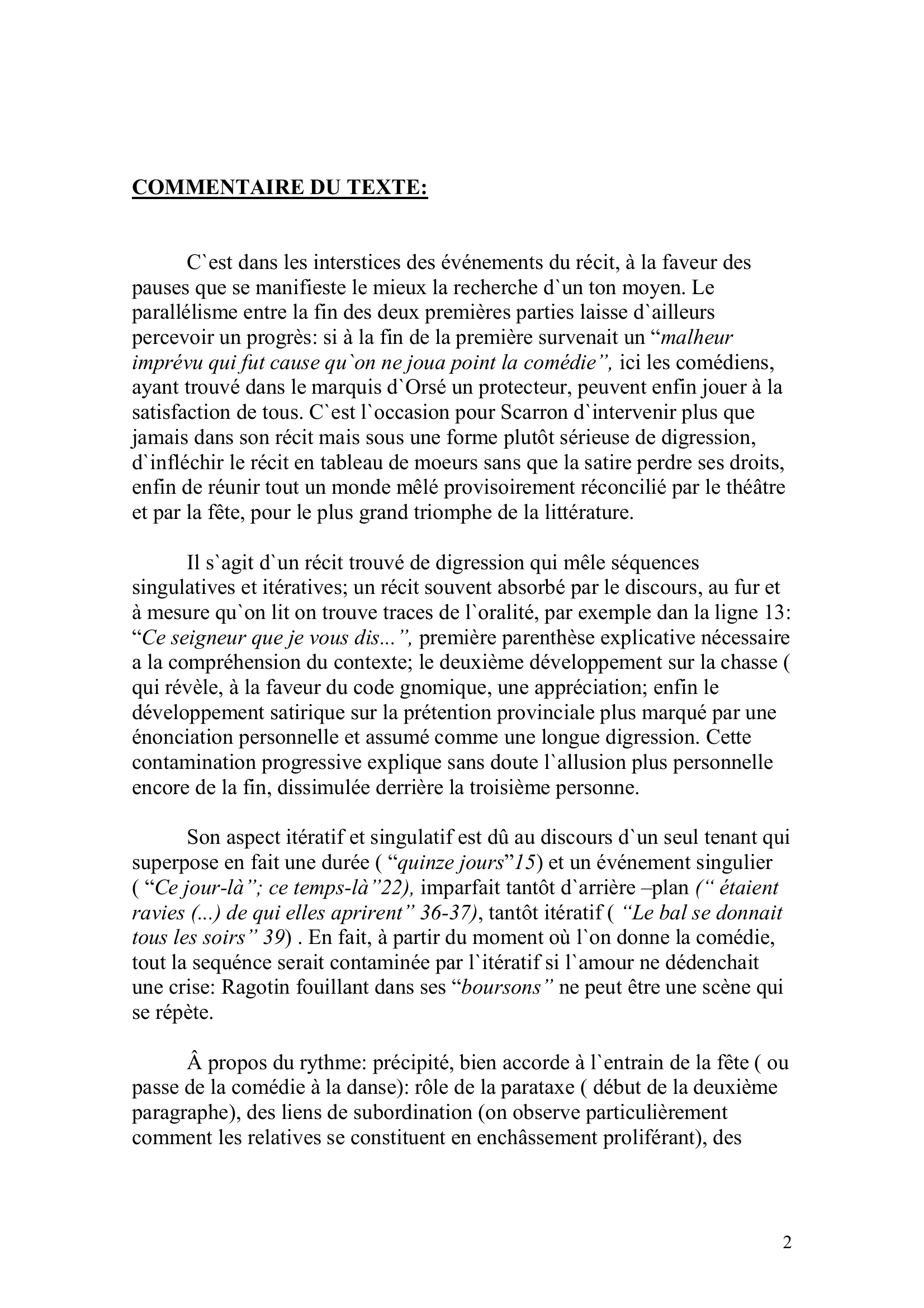 Prévisualisation du document SCARRON, ROMAN COMIQUE, II. CHAPITRE XVII: commentaire